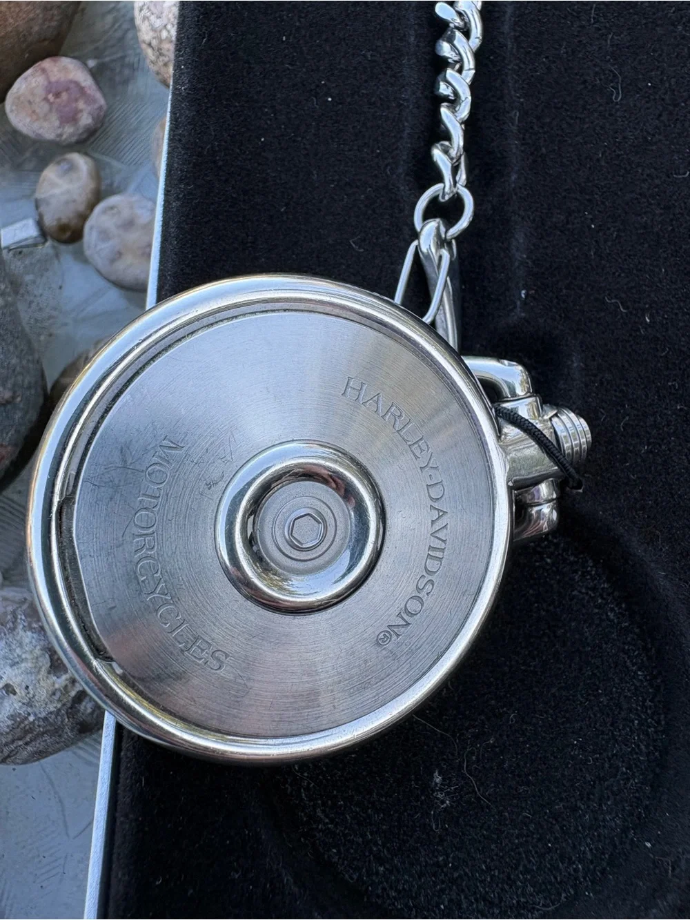 Harley-Davidson BULOVA Brushed Silver Pocket Watch with Chain & Clip